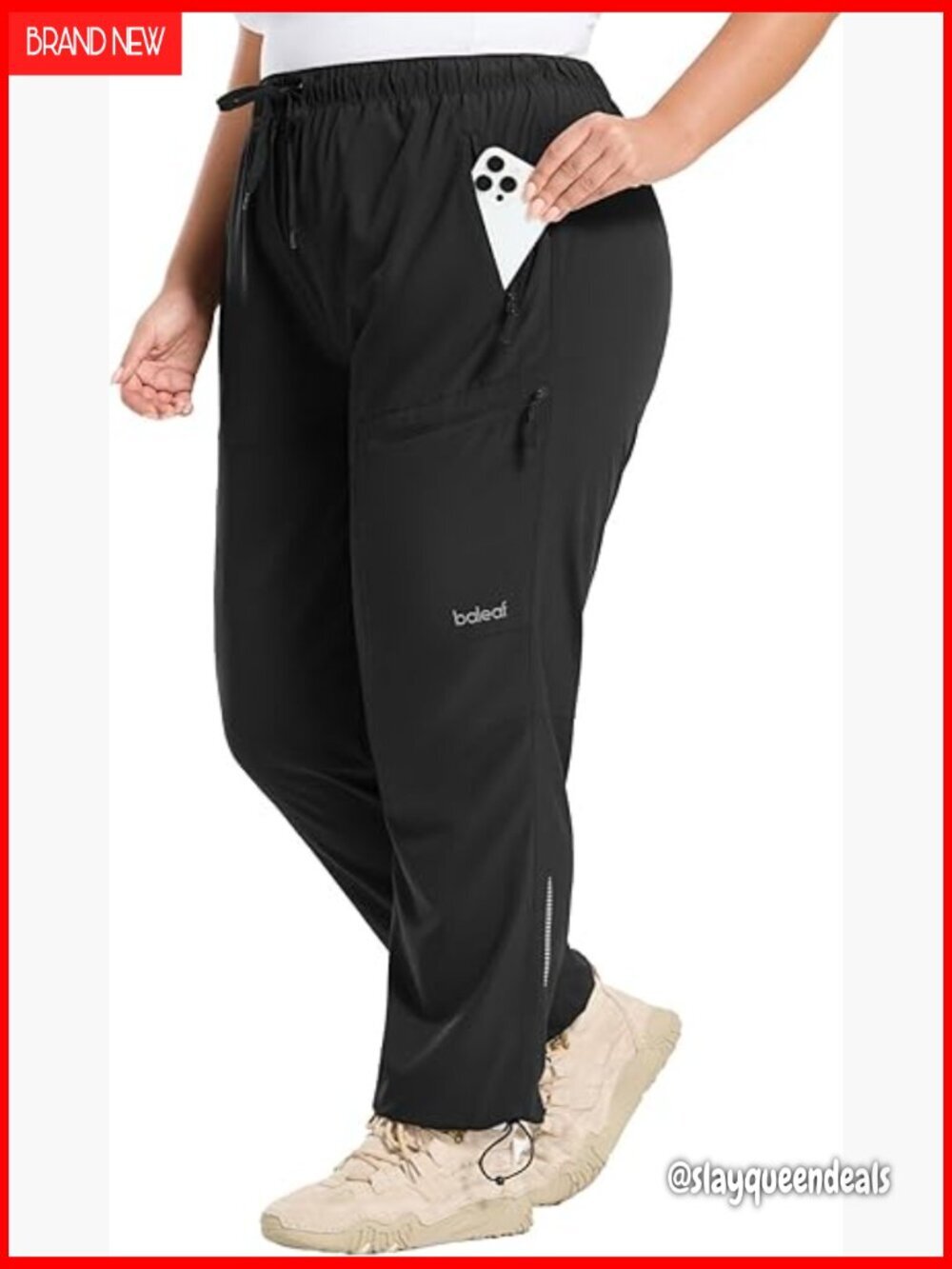 Plus Size Hiking Cargo Pants Water Resistant UPF 50+ Zipper Pockets Joggers